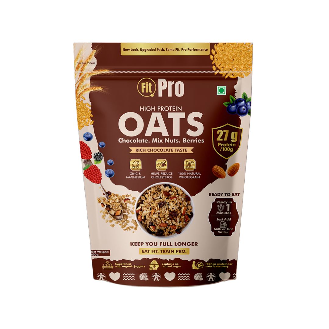 Fit Pro Chocolate Mixnut & Berry High Protein Oats Pouch - Healthy Breakfast